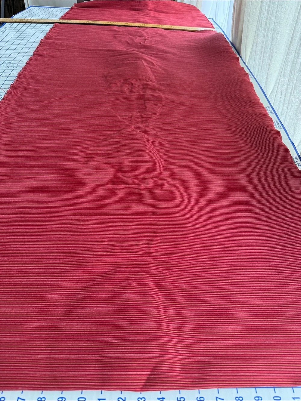Vintage 1970s Ribbed Knit Fabric Rust/Red Stripe 3.5 Yards x 58” Heavy Stretch